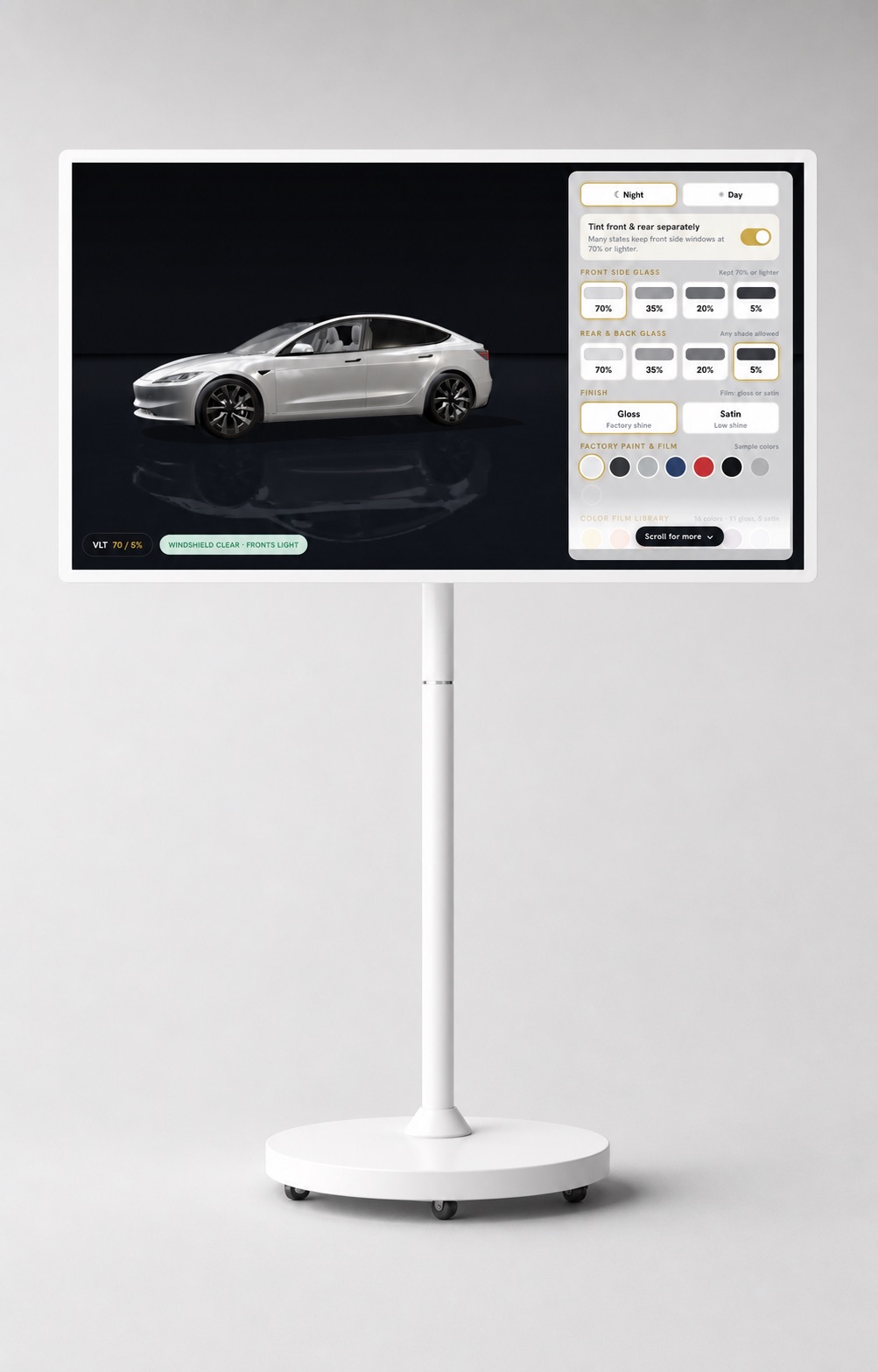 The Signature Studio touchscreen on its rolling floor stand
